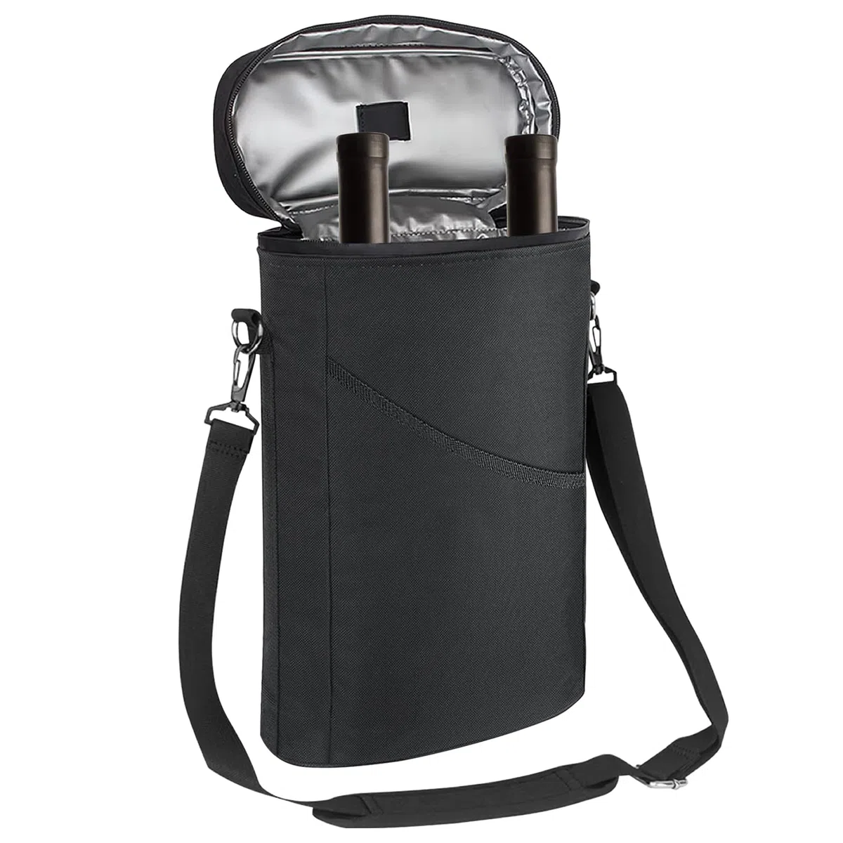 Borsa termica per vino, borsa per bottiglie, borsa frigo, borsa termica per vino, borsa termica isolata, borsa termica per vino portatile con cinghia, per 2 bottiglie di vino, bicchiere da vino