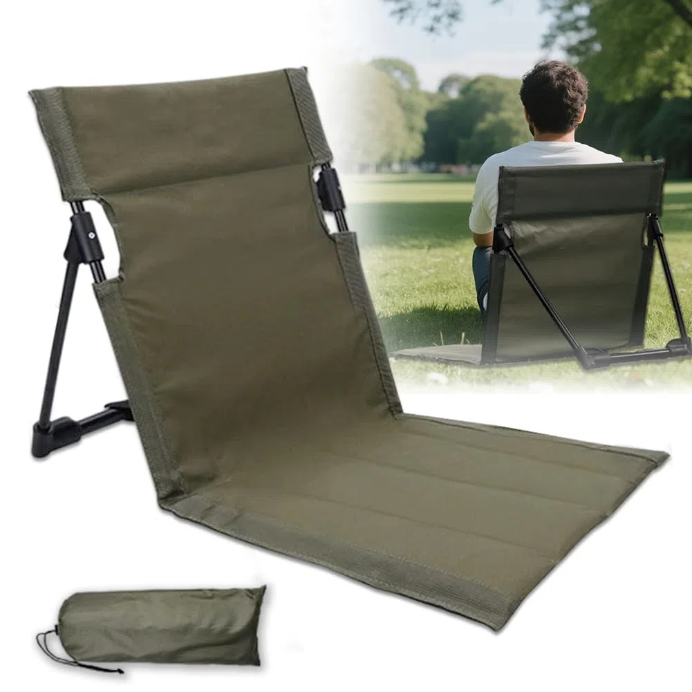 Sedia da pavimento con schienale, da spiaggia, pieghevole, per campeggio, picnic, attività all'aperto, con staffa di supporto (verde)