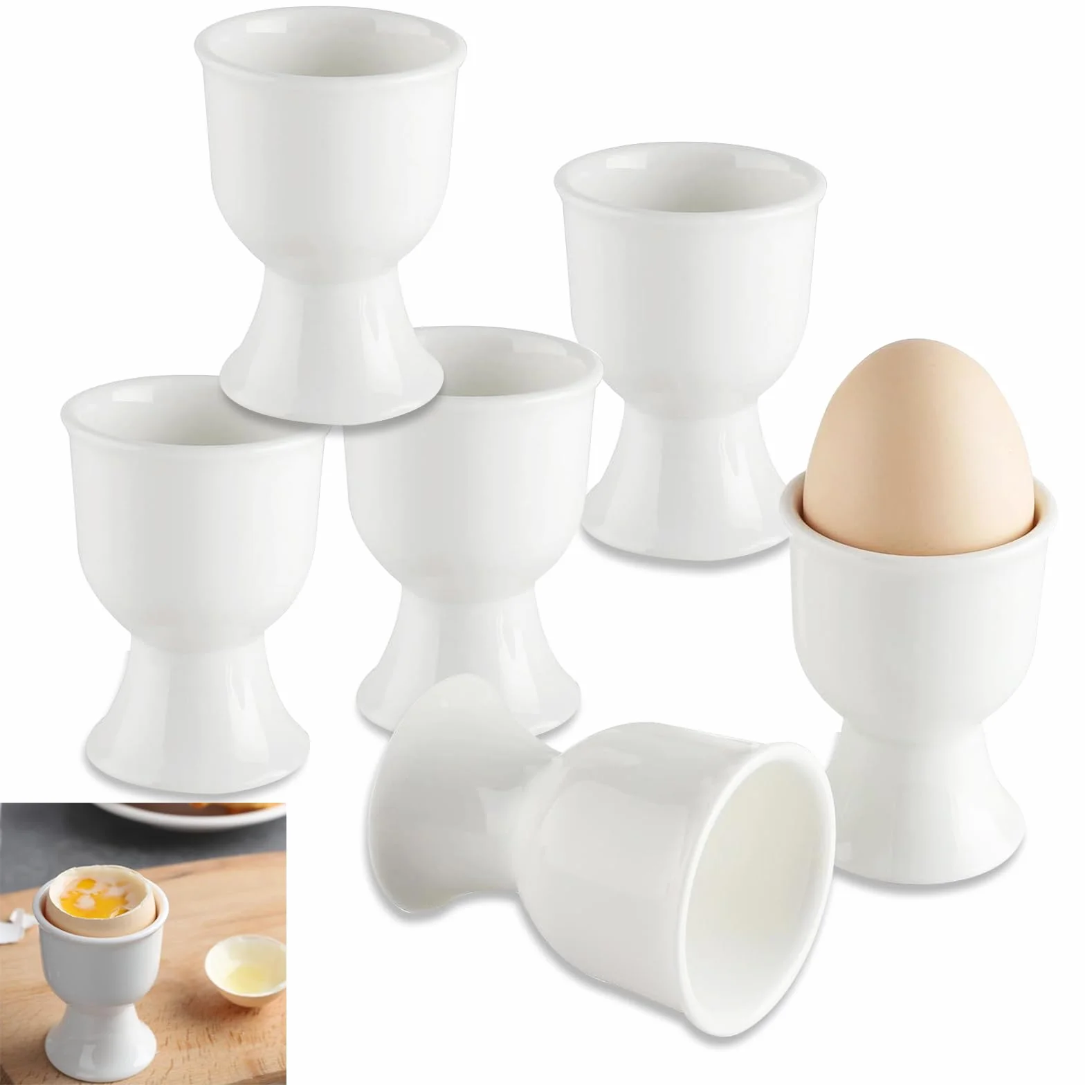 6 Portauova Porcellana Bianca - 7 x 5,2cm Supporti Ceramica per Colazione Uova Sode o alla Coque - per Cucina Casa Ristorante