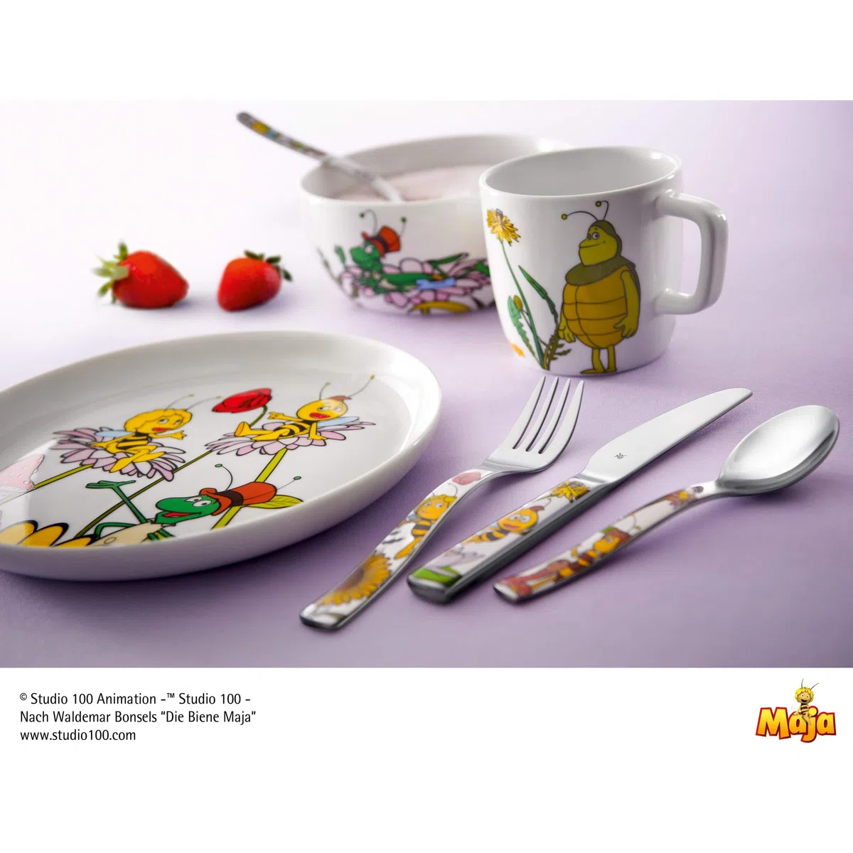 WMF Set posate bimbini Ape Maya in Acciaio Inox 18/10 Cromargan, set 4 pezzi con Coltello, Forchetta, Cucchiaio e Cucchiaino