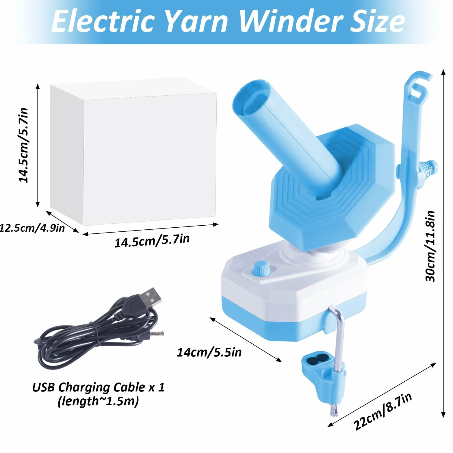 Avvolgitore Elettrico per Filato a Doppia Molla - Avvolge Automaticamente fino a 280g (10 Once), Ideale per Maglia e Uncinetto - Design Compatto, Facile da Usare (Colore Azzurro)