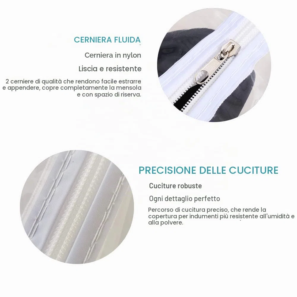 Ruibo - Copertura trasparente per appendiabiti, copriabiti antipolvere con 2 cerniere resistenti/Protettore impermeabile per abbigliamento (L:180x51x152 cm)