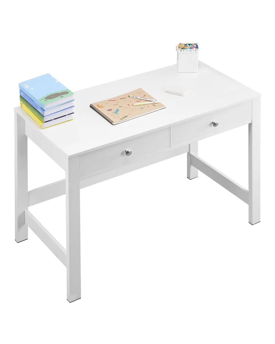 VEVOR Piccola Scrivania con Cassetto, Semplice Tavolo da Lavoro in Legno per Disegnare, Leggere, Tavolo da Lavoro Rettangolare con Spazio di Archiviazione, per Ufficio Studio, Bianco