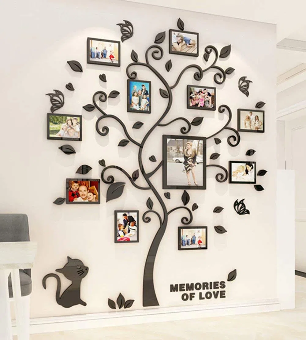 Albero Adesivo da Parete - Fai da te 3D Adesivi Murali Alberi e Famiglia Cornice Per Foto Wall Stickers Con Arts Decorazioni per Camera da Letto Soggiorno Ufficio (S: 130 * 107cm,Nero)