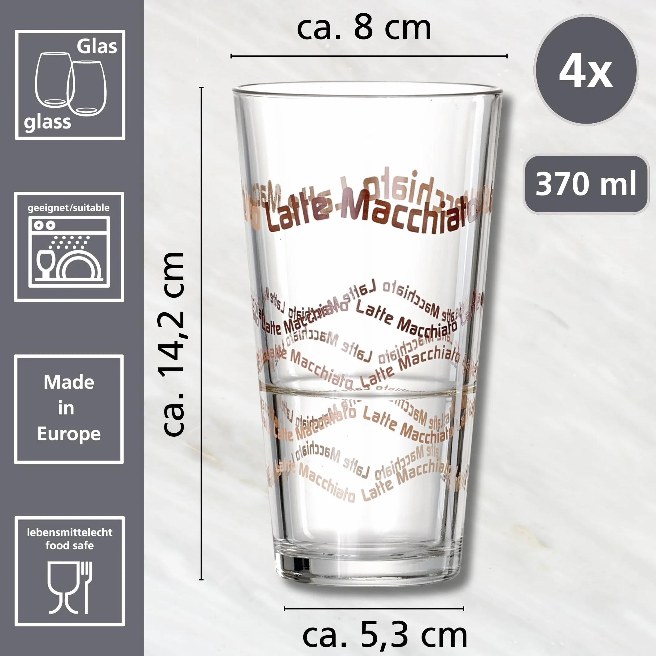 Ritzenhoff & Breker 124200 Latte Macchiato - Set di 8 Pezzi, Bicchieri + cucchiaino