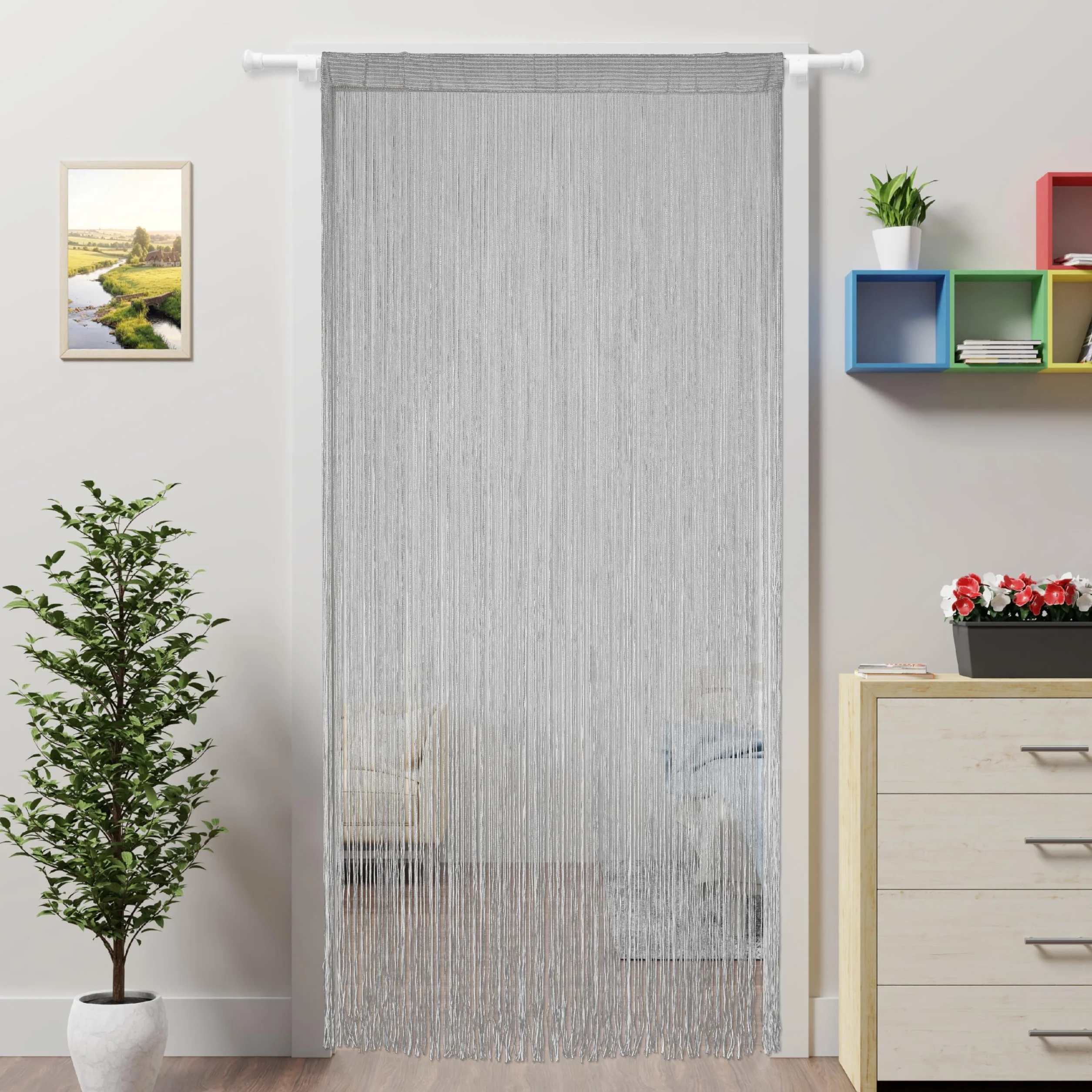 Tenda per porta - Zanzariera con cordini - Tende per finestre e porte con perline - Separatore per stanza, cucina e esterni - Grigio - 100 x 280 cm