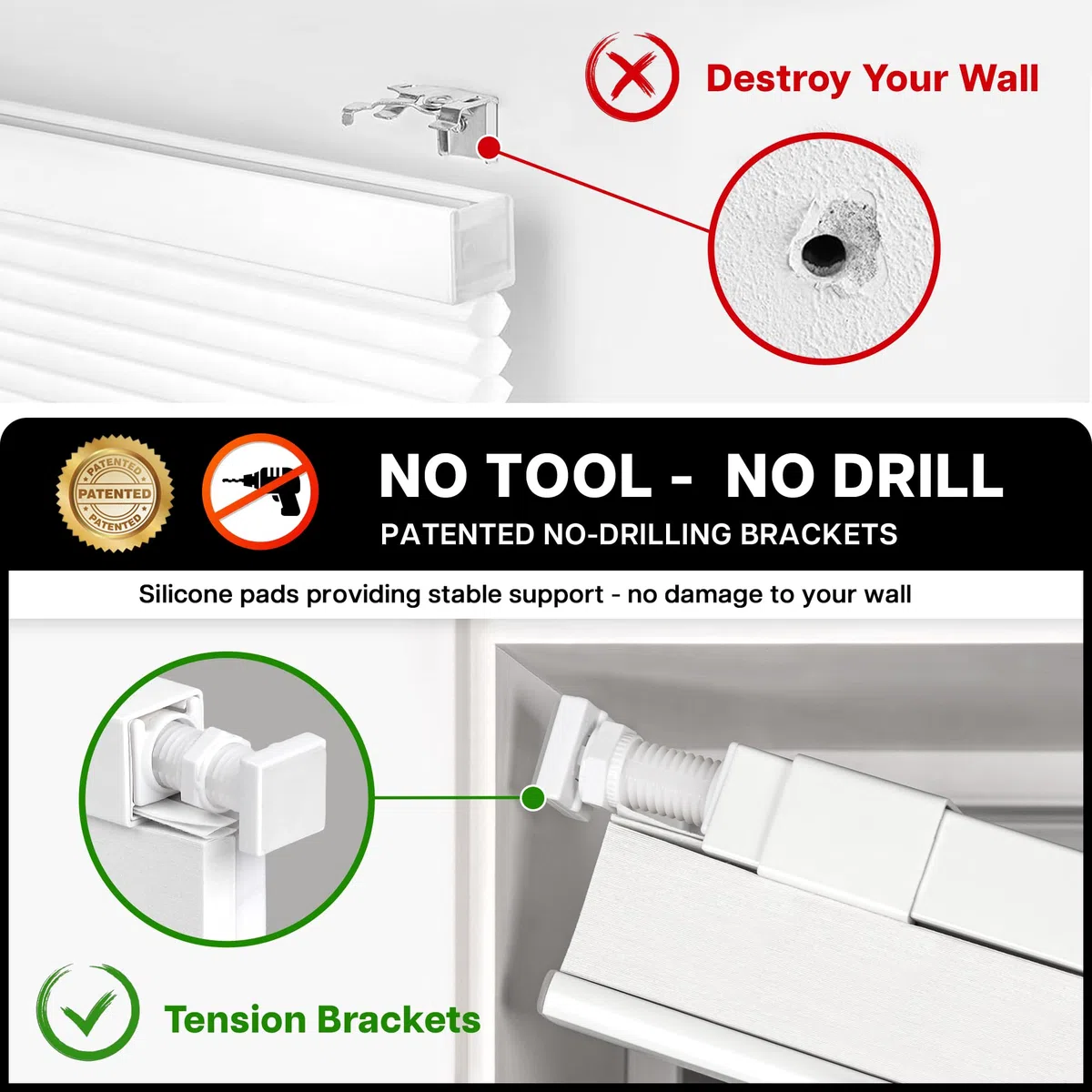 LazBlinds Tende cellulari senza fili, senza attrezzi, senza trapano, filtraggio della luce, per finestre di dimensioni 53,3 cm di larghezza x 164 cm di altezza, bianco