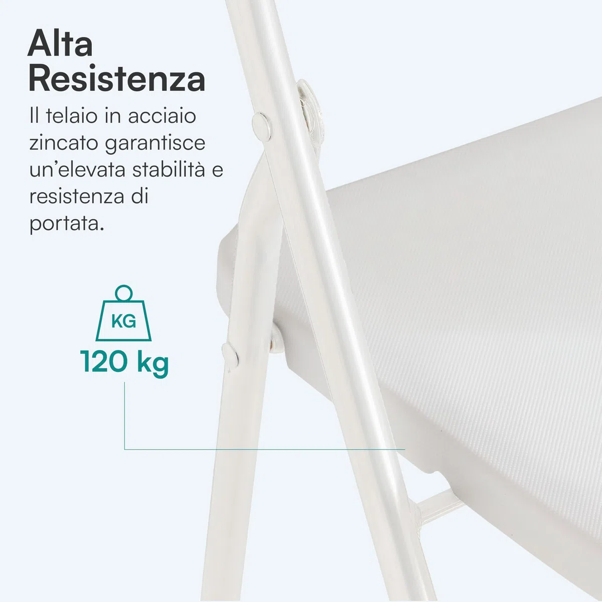 Baroni Home Sedia Pieghevole Salvaspazio, Sedia da Pranzo per Interno ed Esterno con Struttura in Acciaio, 42x38x78 cm (1 Pezzo, Bianco)