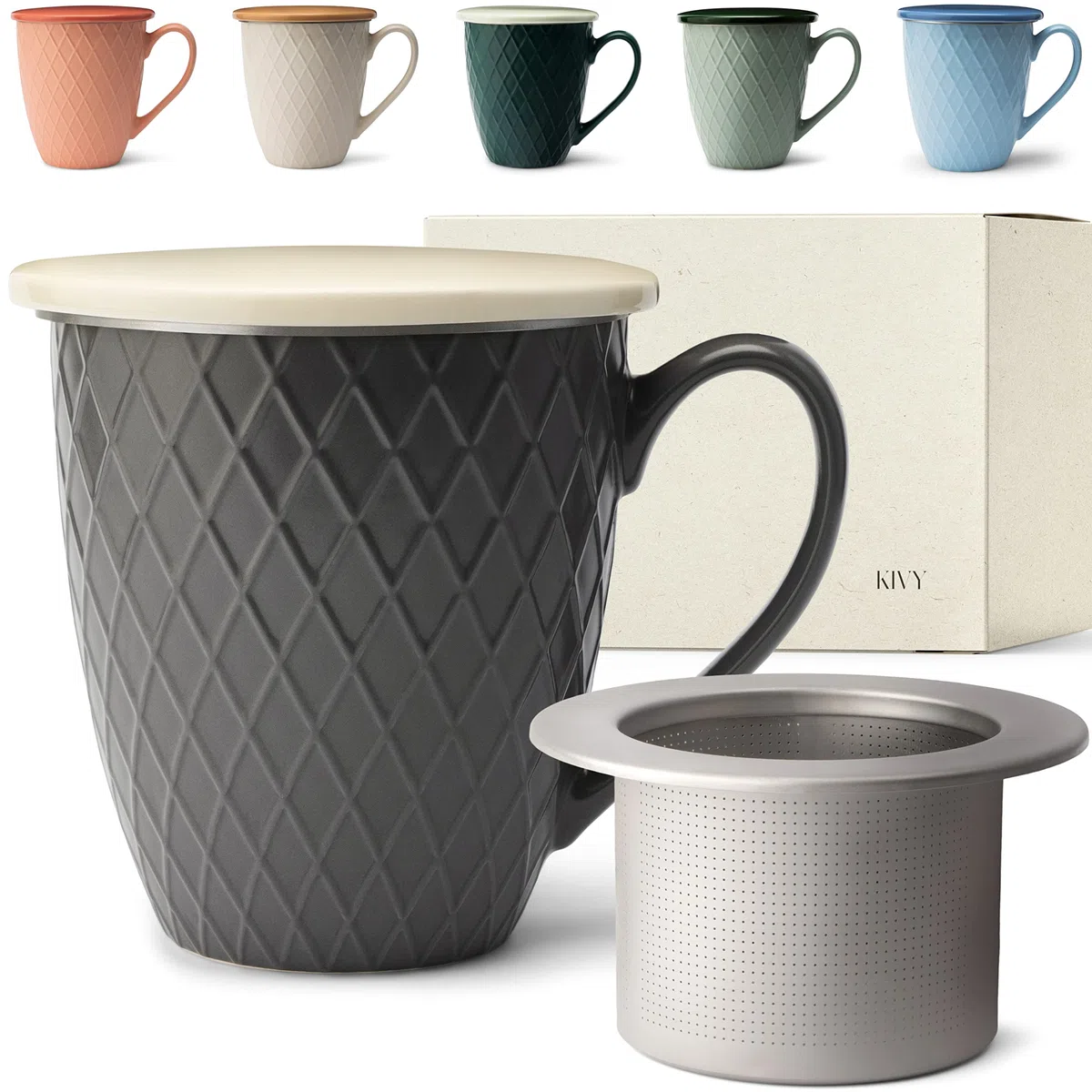KIVY Tazza da Tè Grande XXL [650 ml] Con Coperchio e Colino - Tazza Jumbo