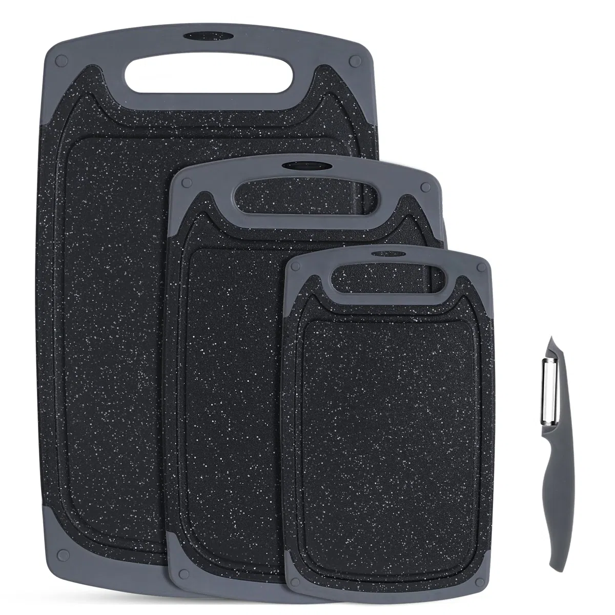 SKERITO Set di taglieri da cucina taglieri in plastica senza BPA con piedini antiscivolo e scanalatura profonda per lo sgocciolamento del succo tagliere lavabile in lavastoviglie 3 pezzi