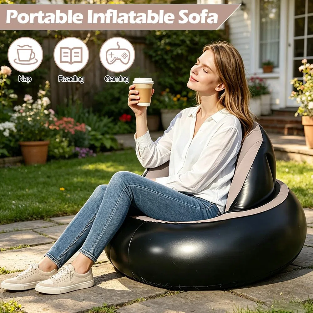 Divano gonfiabile con pompa, poltrona gonfiabile, poltrona gonfiabile, da campeggio, impermeabile, gonfiabile, per esterni, con superficie floccata, portatile, per viaggi, campeggio, spiaggia