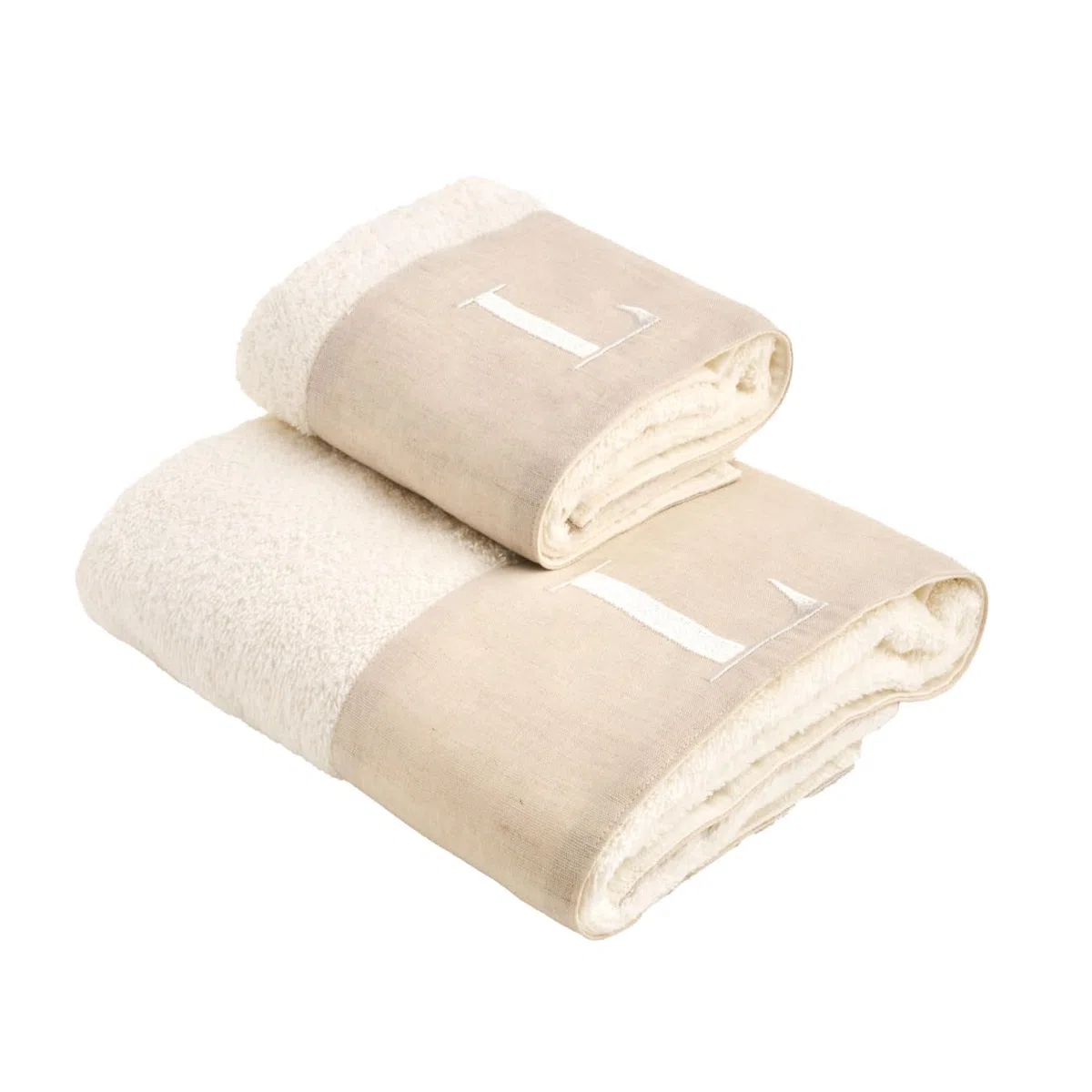 NELLA BIAGINI Set Asciugamani Bagno Viso e Bidet, con Iniziali Ricamate, Coppia Asciugamani Bagno, in Spugna di Cotone e Lino, 420 gr/mq, 110x60 cm + 60x40 cm, Made in Italy. Modello: Century