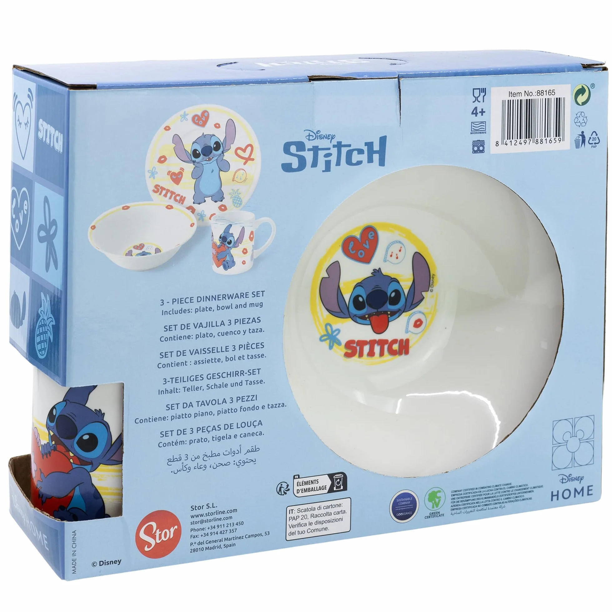 STOR Set Stoviglie Bambini Stitch - Piatto, Ciotola e Tazza in Ceramica - Servizio Completo Confezione Regalo per Bambini