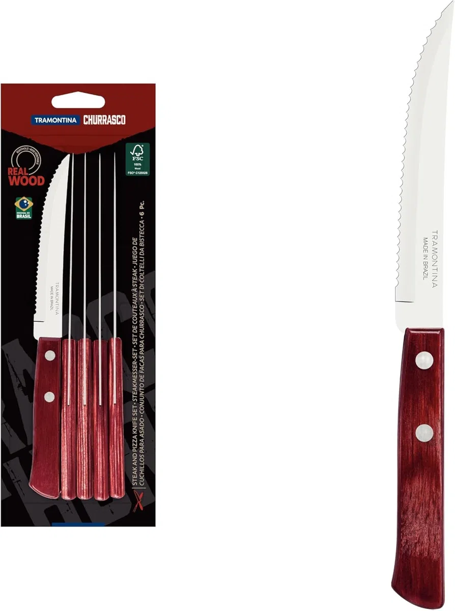 Tramontina Set di Coltelli per Carne/BBQ 6 pezzi Polywood Rosso 11 cm