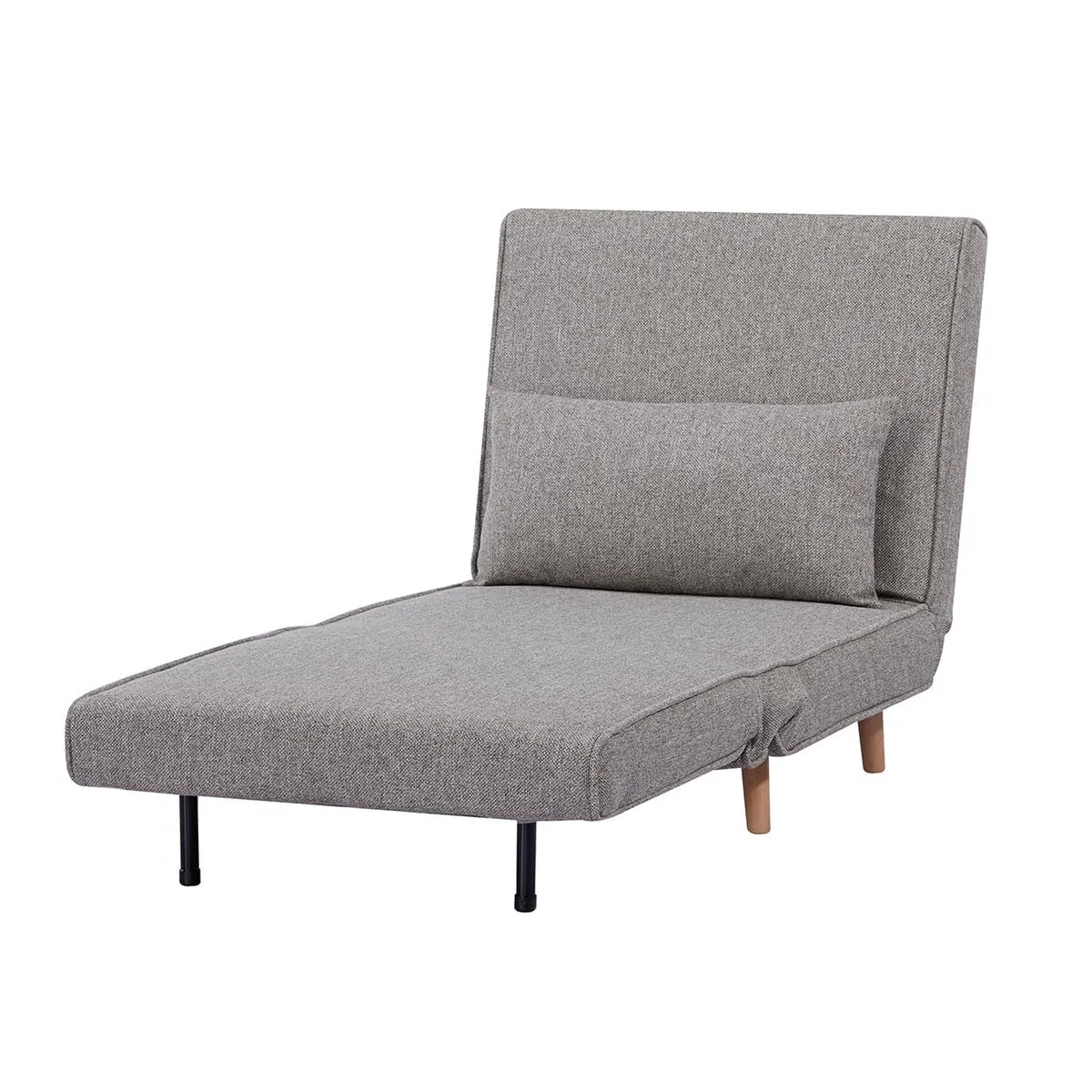 EVERGREENWEB Poltrona Letto Singolo con Cuscino Imbottito INCLUSO, Tessuto Grigio Chiaro, Divano 1 Posto Salvaspazio Pieghevole, Pouf Poggiapiedi, Schienale Regolabile Clic Clac, Gambe in Legno, FOLDY