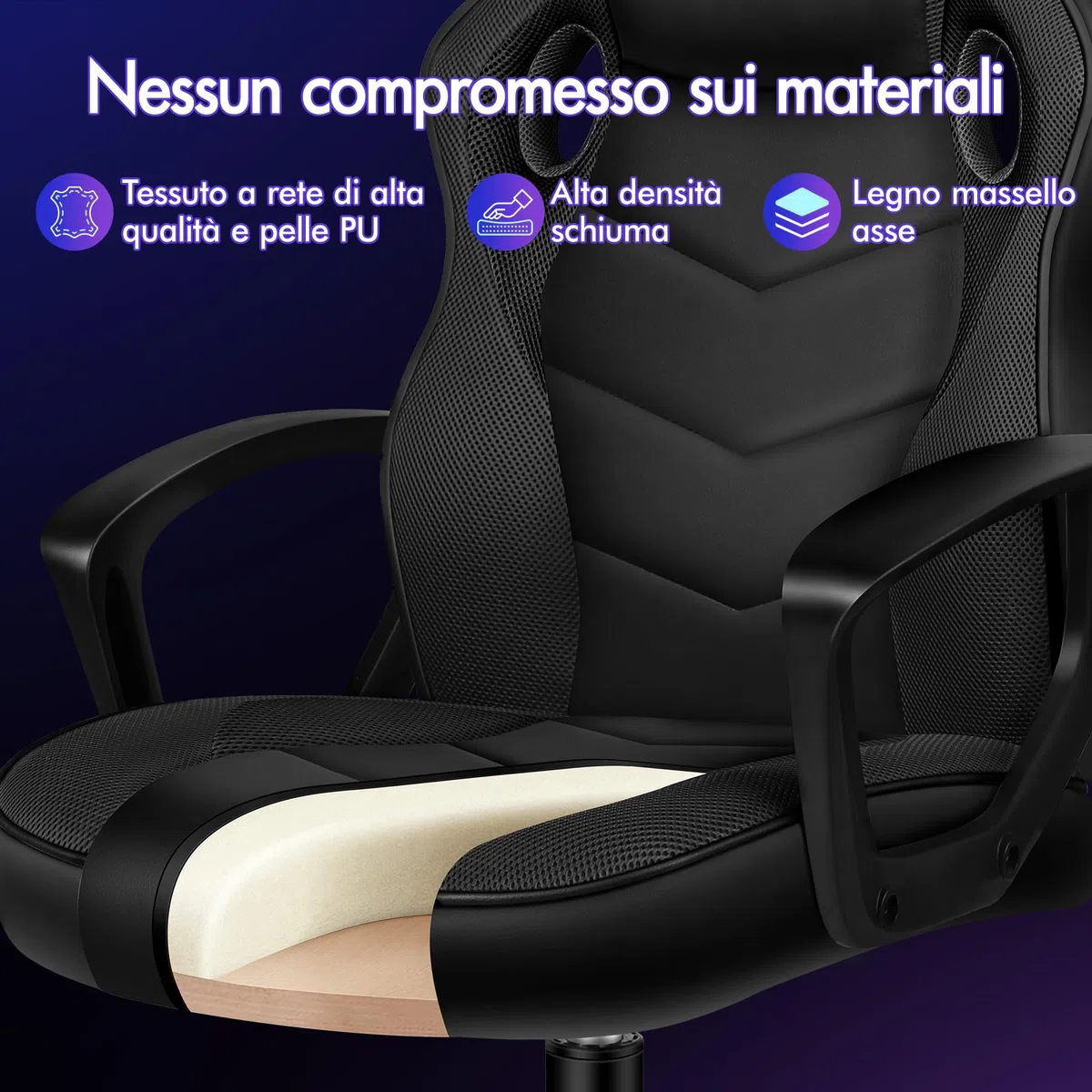 ALFORDSON Racing Sedia Ufficio Ergonomica con Ruote, Sedia Gaming in Similpelle e Rete Traspirante, Funzione di inclinazione, Altezza Regolabile, Poltrona Gamer per Computer Supporta 150 kg(Nera)