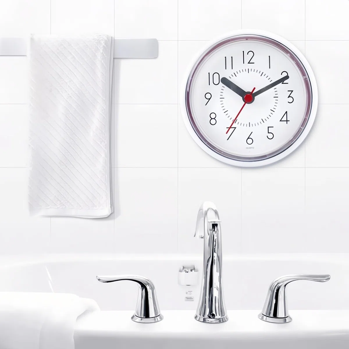Orologio da Doccia Impermeabile, Resistente all'Umidità e alla Nebbia, Decorazione da Parete Silenziosa, Appeso con 3 Ventose e 2 Piedi, Alimentato a Batteria