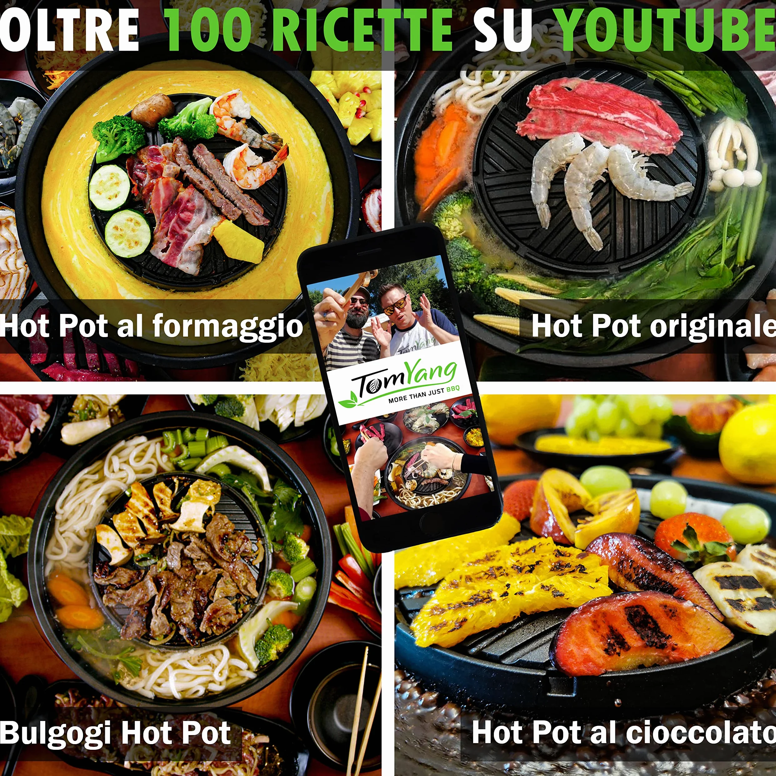 TomYang Hot Pot Premium – con Accessori Premium e Coltello Santoku. L’Originale Thai Grill e Hot Pot, Rivestimento Antiaderente Svizzero. Korean BBQ Grill, Hotpot, Pentola Mookata