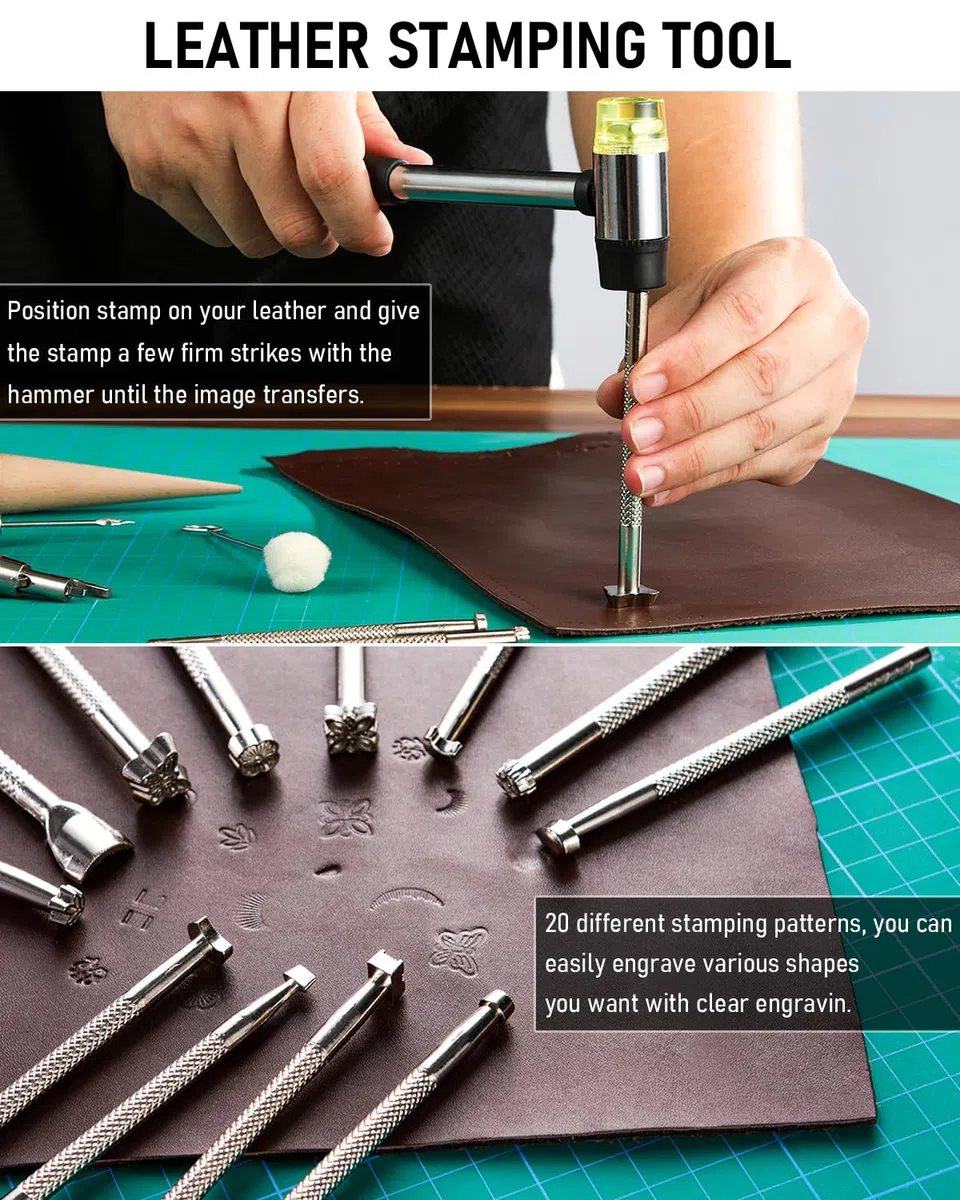Nicpro Kit di utensili in pelle da 85 pezzi, con custodia personalizzata, strumenti artigianali per adulti, kit per principianti per timbratura, cucito, intaglio, taglio, punzonatura, lavorazione