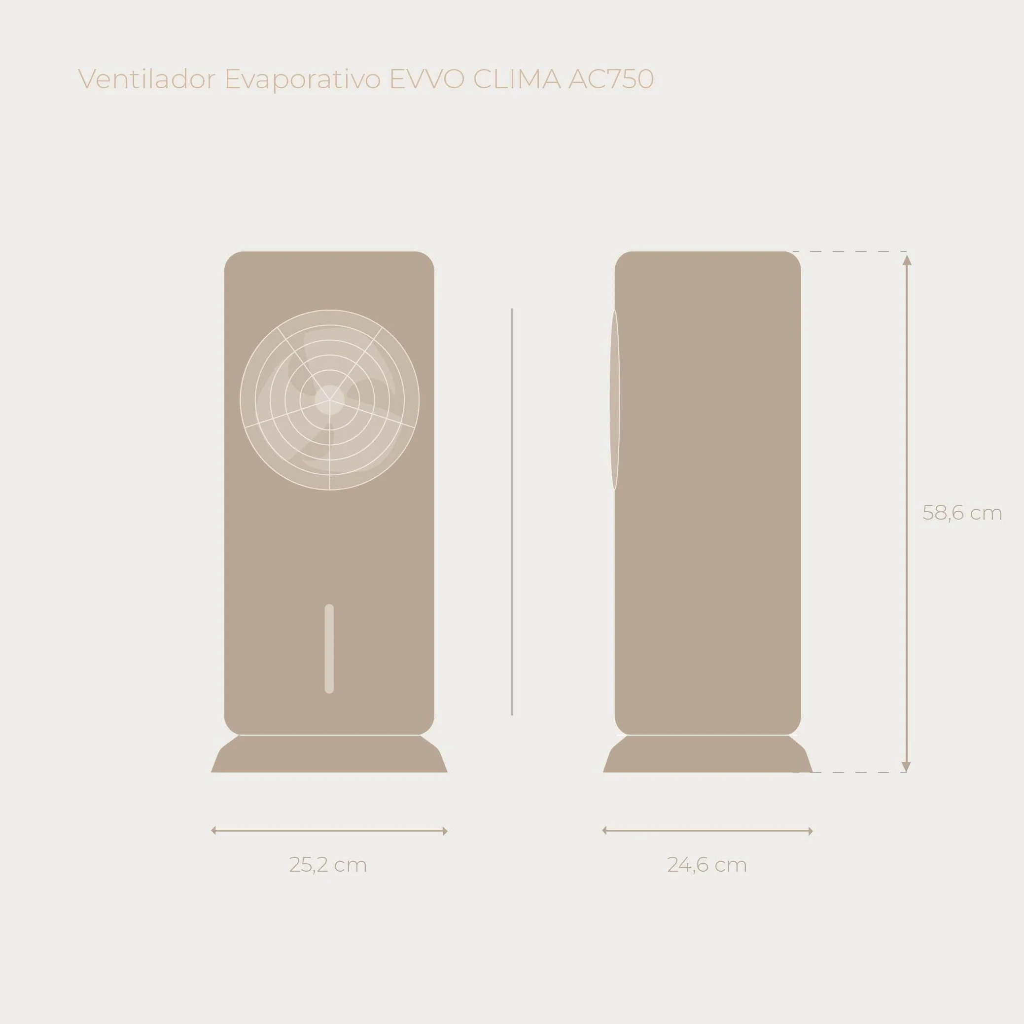 EVVO AC750 Ventilatore evaporativo - Climatizzatore portatile ad aria fredda senza installazione con acqua e ghiaccio, 3 velocità, 2 modalità, funzione fredda, oscillazione, timer 12 ore e telecomando