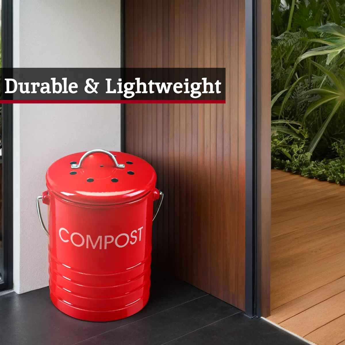 PREMIER Housewares Compostiera con Maniglia, Rosso