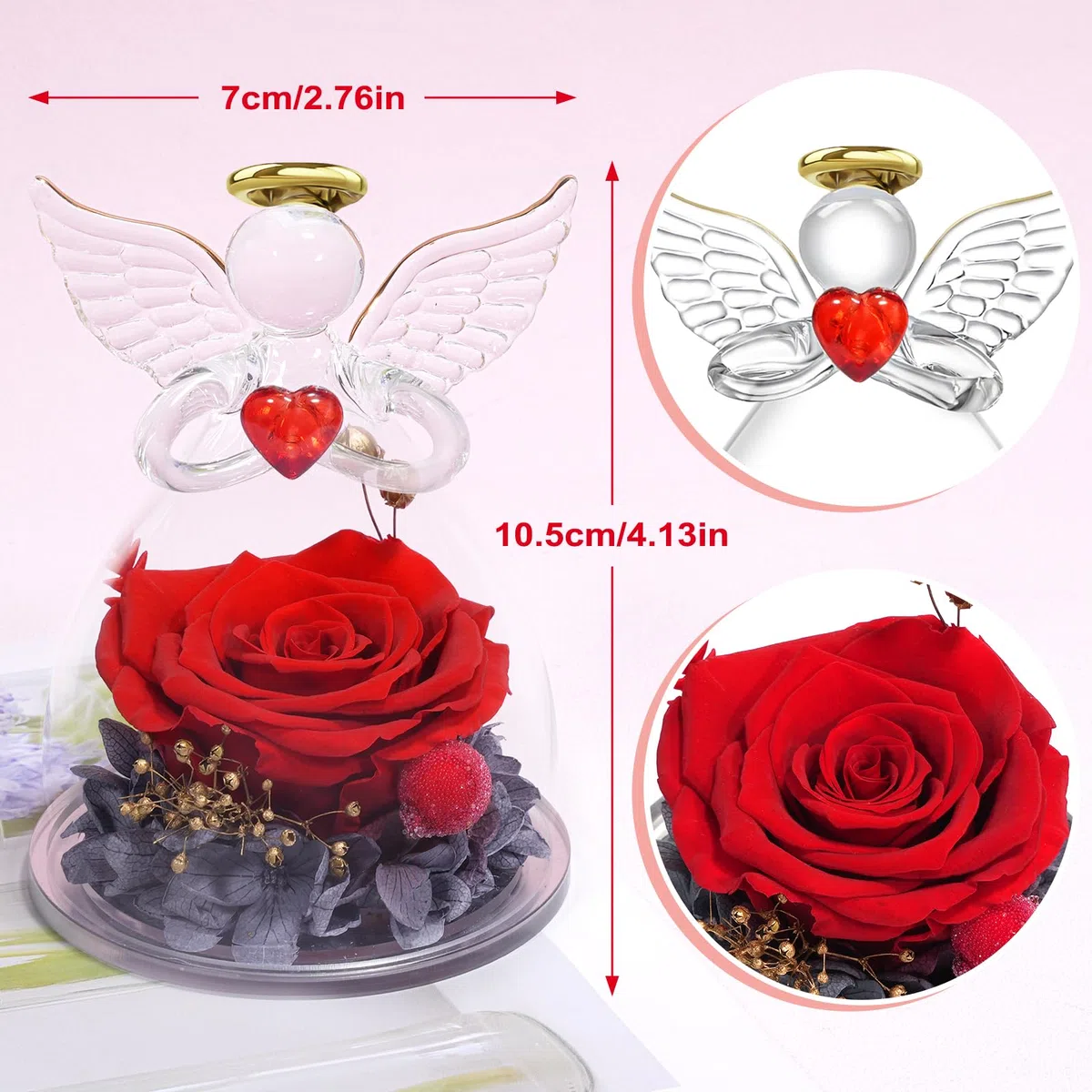 Miofula Festa della Mamma Idee Regalo Mamma Nonna,Rosa Stabilizzata Figurine Angelo Regalo Donna Compleanno,Rosa Eterna Regali Festa della Mamma,Fiori Stabilizzati Regali Donna Fidanzata Anniversario