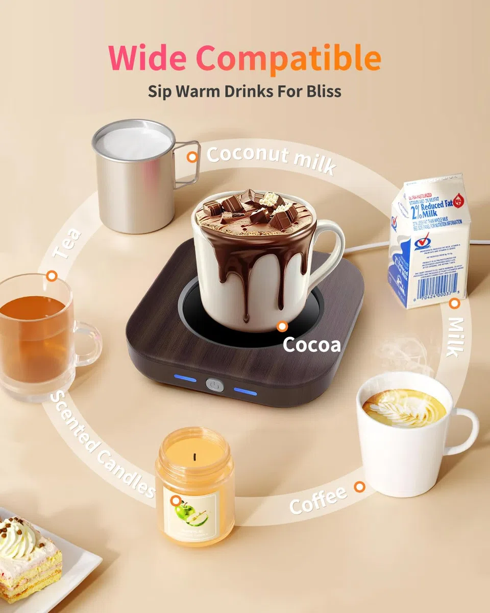Scaldatazze – Scaldatazze da Caffè 24W per Scrivania con Spegnimento Automatico di 4 Ore, Scaldacandele Intelligente in Legno a 3 Temperature – Accessori Regalo Caffè Ideali per Mantenere Calde