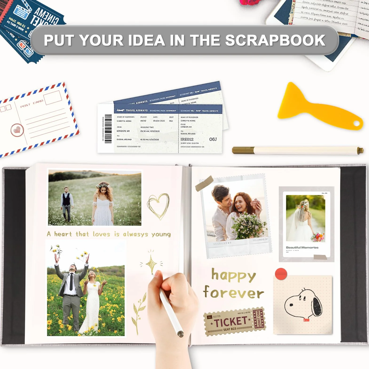 Album Fotografico Autoadesivo 28x27 CM in Lino Album Portafoto Personalizzabile Scrapbook Photo Album Fotolibro Ricordi Nascita Matrimonio Journal Travel Guest Book, 40 Pagine Rosso