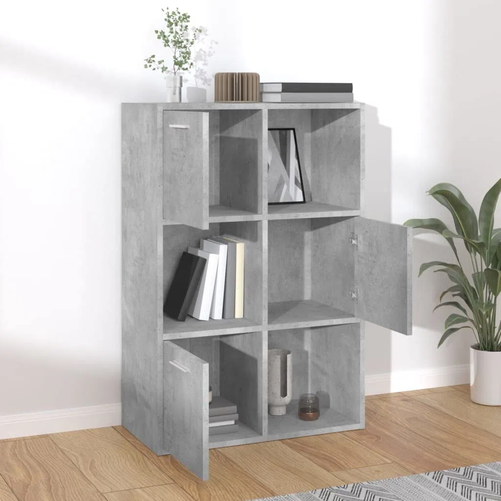 Scaffale per soggiorno, libreria, scaffalatura decorativa, per libri, soggiorno, studio, ufficio, grigio cemento, 60 x 29,5 x 90 cm