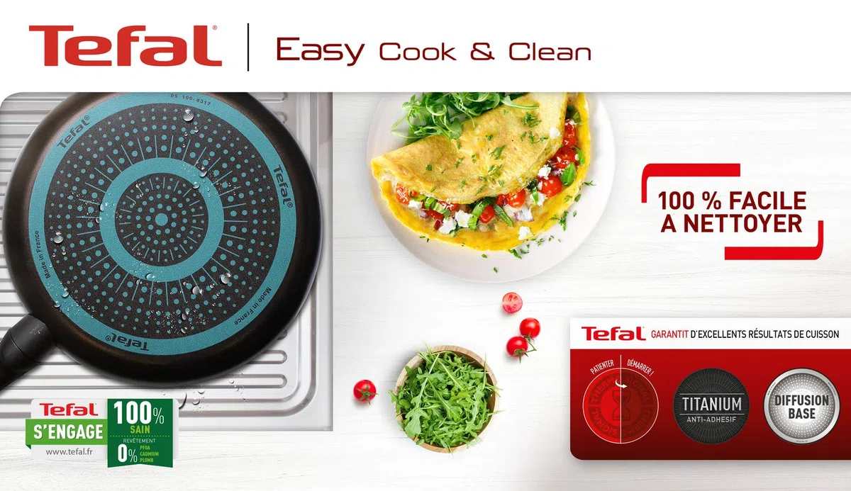 Tefal Easy Cook&Clean Casseruola 18 cm, Antiaderente Graduazioni Interne Distribuzione ottimale del Calore, Cottura sana, Eco-responsabile, Tutti i fornelli tranne induzione, Made in France B5542902