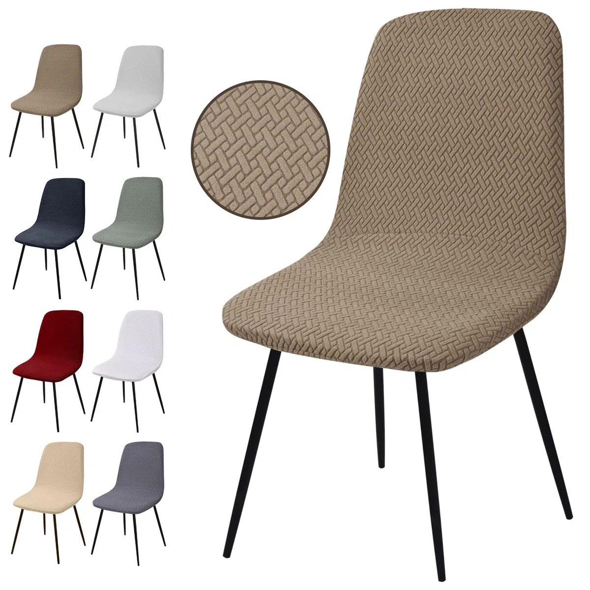 Coprisedie con Schienale 4 Pezzi, Jacquard Copertura delle Sedia Lavabile Estraibile Coprisedia Moderna Coprisedia per Sala da Pranzo Elastica Fodere per Sedia Adatta per Casa,Hotel,Festa(T-Kaki,4PCS)