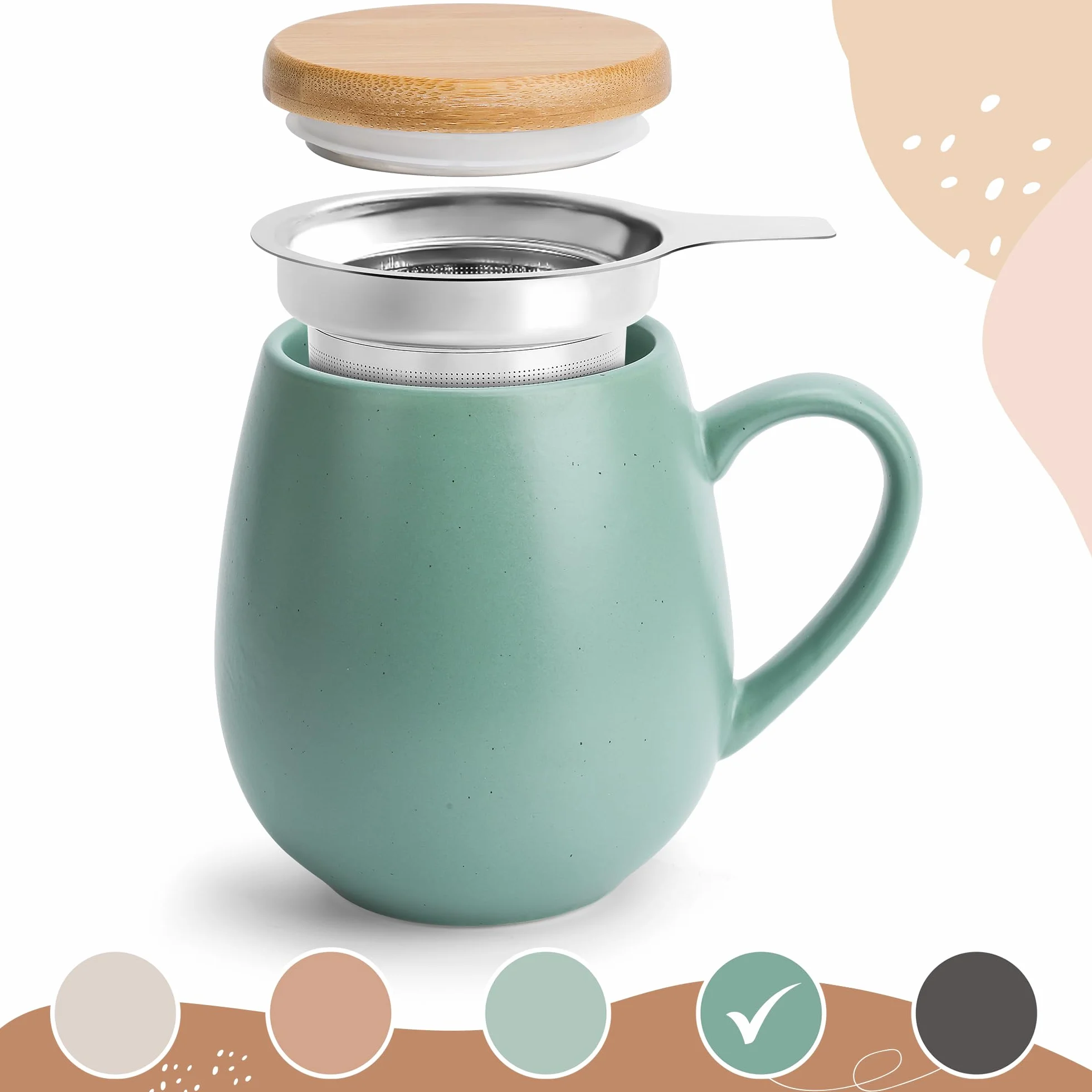 Tazza da tè con coperchio e colino – 550 ml – grande tazza da tè con filtro – tazza XXL con coperchio – tazza da tè grande – tazza grande – accessori per tè