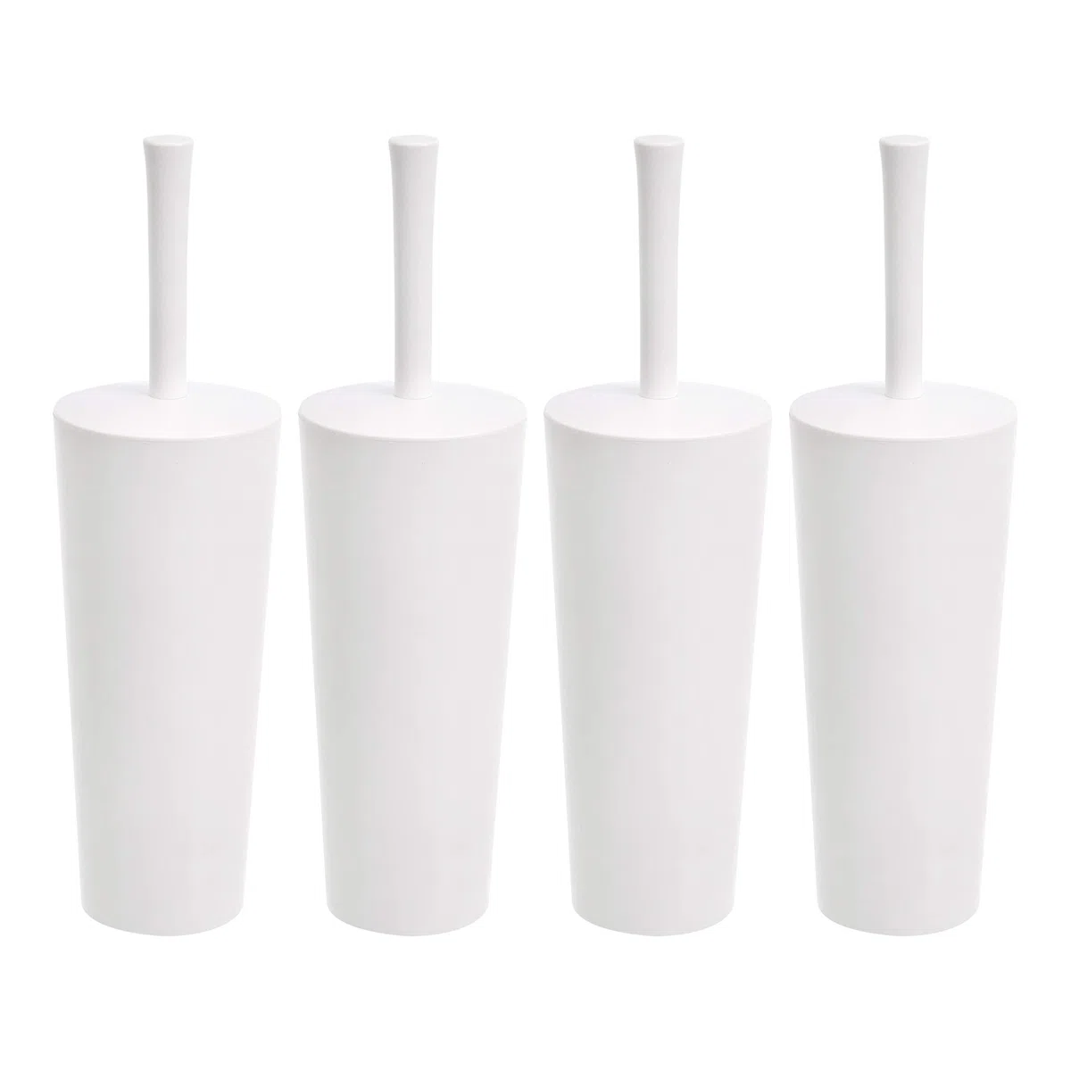 Amazon Basics Set di scopino e portascopino con impugnatura antiscivolo e setole resistenti, bianco, confezione da 4