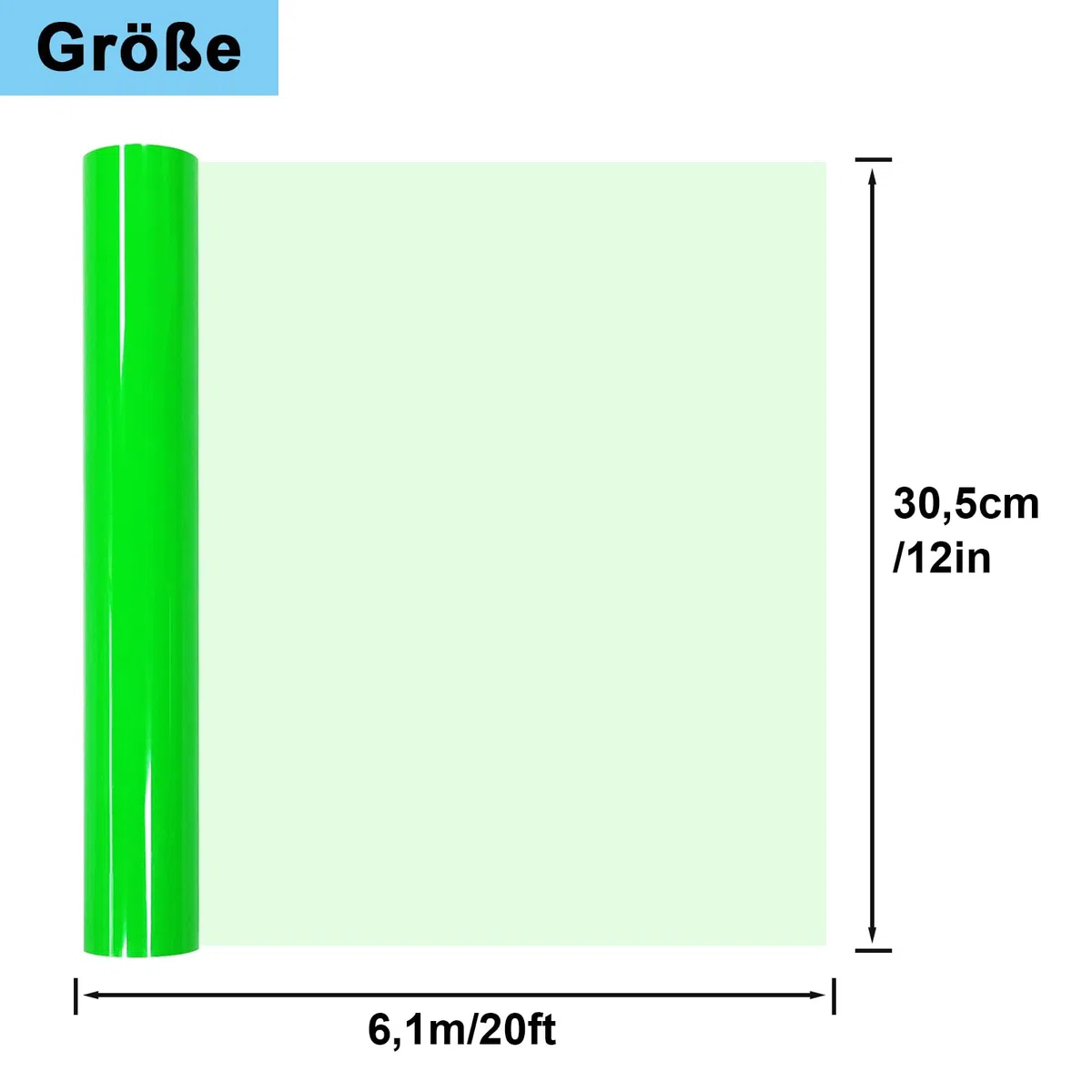 Pellicola per plotter in tessuto, 30,5 cm x 6,1 m di vinile flessibile per trasferimento termico (Giallo Neon, 6,1 m)