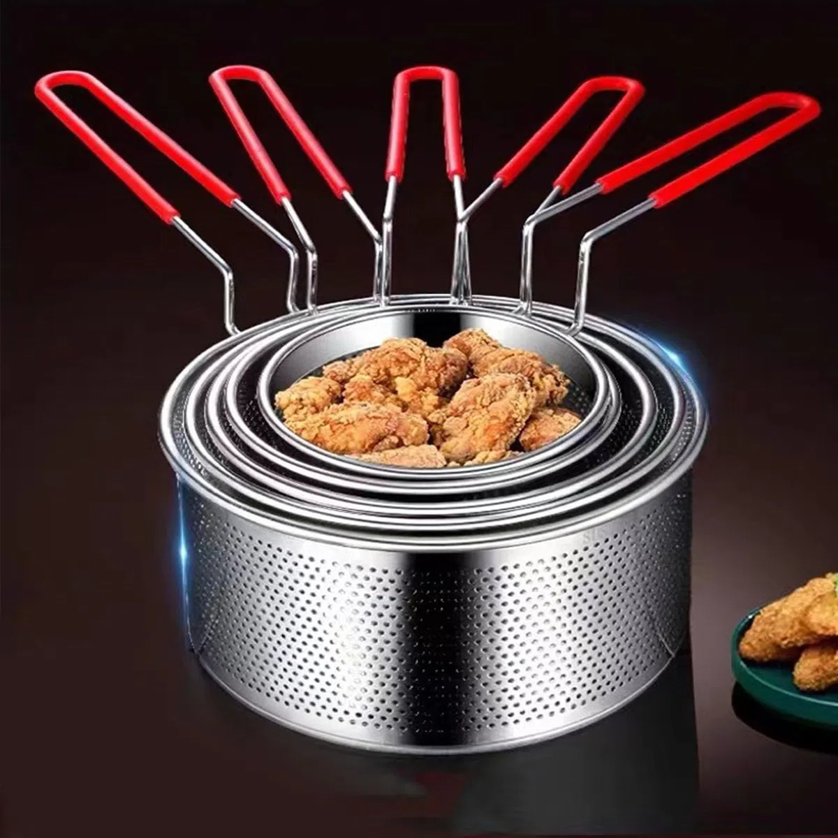 Cestello Per Friggere, Cestello Per Friggere in Filo Tondo Cestello Per Friggere in Acciaio Inossidabile Cucina con Manico Colino da Cucina Colino Per Patatine Fritte(16CM)