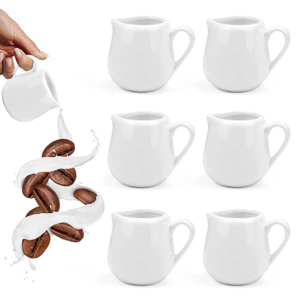 6 Pezzi Mini Brocca per Latte in Ceramica con Manico 90ml Brocca per Salsa da Cucina,Mini Lattiera Bricco Latte Porcellana,Tazza da Caffè e Salse,Piccola Brocca per Caffè,Panna,Latte, Bianco