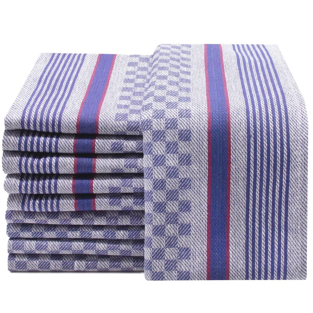 ZOLLNER Set di 10 Strofinacci, 45x90 cm, Cotone, a Quadri Bianchi e Blu