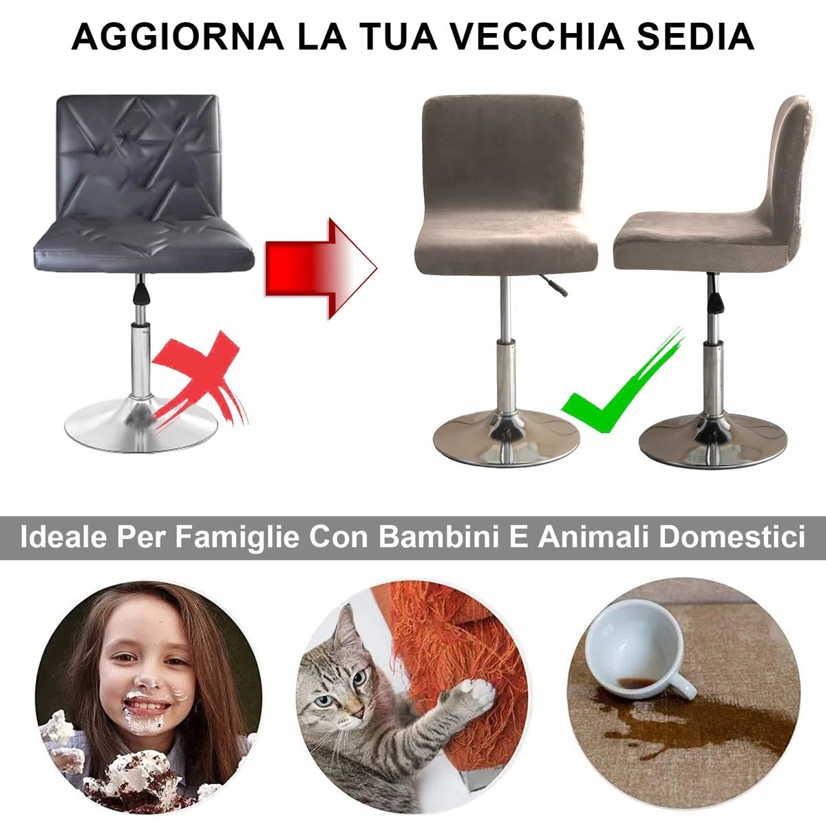 Coprisedia Da Bar Con Schienale, Elastico Velluto Tessuto Copriseduta Per Sgabelli Da Bar Rimovibili Schienale Basso Girevole Coprisedie-Taupe-2 pezzi