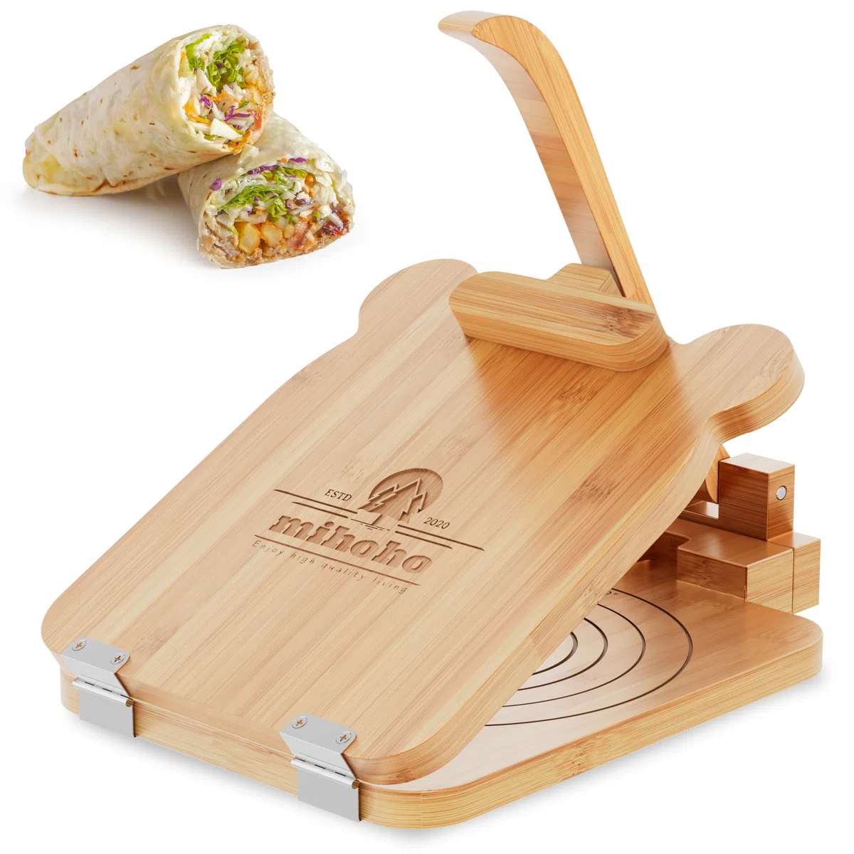 Tortilla pressa in bambù tortilla maker, messicano tortilla presser farina fatta in casa tortilla pressa per tortillas messicane roti burrito, taco pataconera (colore del legno)