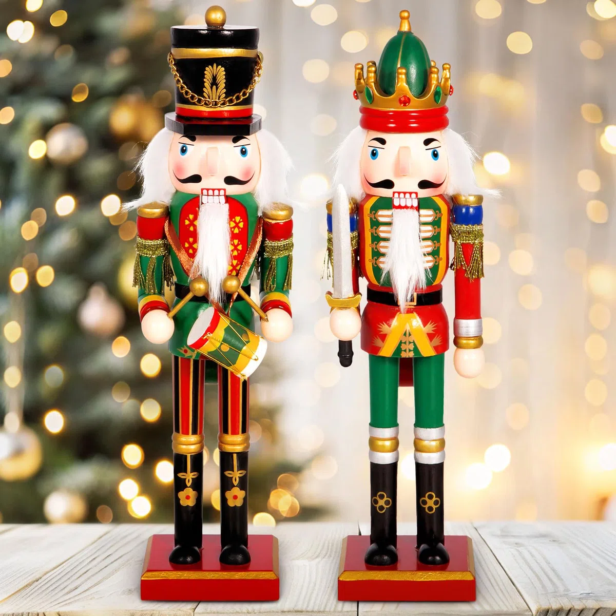 Schiaccianoci di Natale 2 Pezzi Schiaccianoci Natalizi Soldatino Tradizionale in Legno Fatto a Mano,30cm Soldatini di Legno Decorazioni,Soldatini Decorazioni Ideali per Albero di Natale