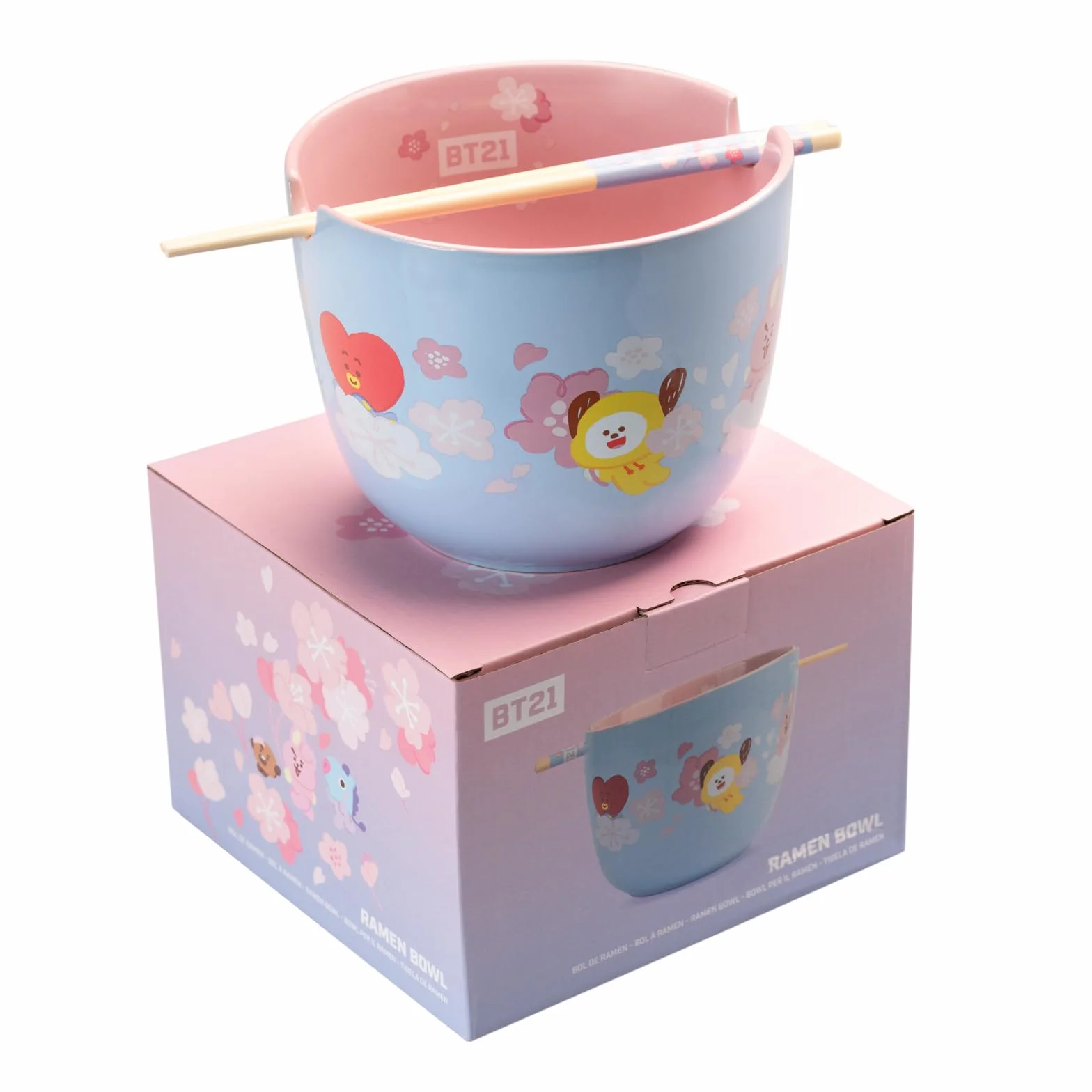 Grupo Erik Ciotola Ramen BT21 - Ramen Bowl 1400 ml, Ciotole Cucina Giapponese con Bacchette, Adatta per Lavastoviglie e Microonde | Insalatiera Regalo Kawaii