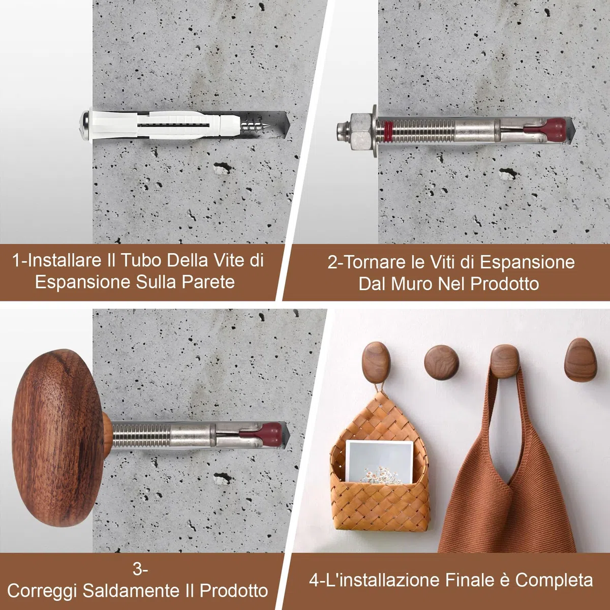 LOVIVER 4 PCS Ganci Appendiabiti da Parete in Legno, Pomelli per Armadietti, Leggeri e Comodi Gancio, Attaccapanni per Bagno Spogliatoio Camera da Letto per Appendere Vestiti, Cappelli, Borse, Giacche