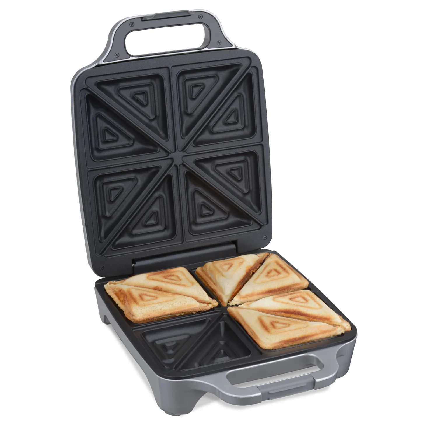 Cloer 6269 Tostiera XXL per Sandwich/Tramezzini, Toast Americano per Farciture XXL, per 8 tramezzini alla volta, 1800 W, spia di cottura, rivestimento antiaderente, color argento