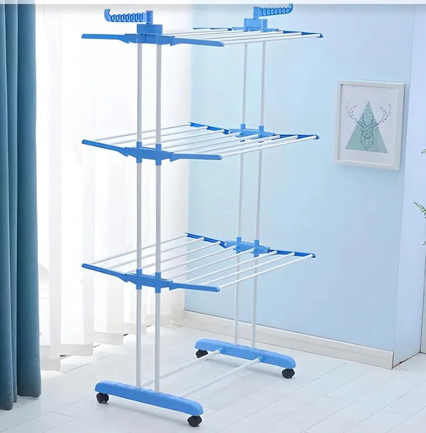 Stendibiancheria Verticale a 3 Livelli con Ruote – Stendino Salvaspazio Richiudibile in Acciaio, Pieghevole e Portatile, con Bracci Laterali per Appendini – Per Interno ed Esterno