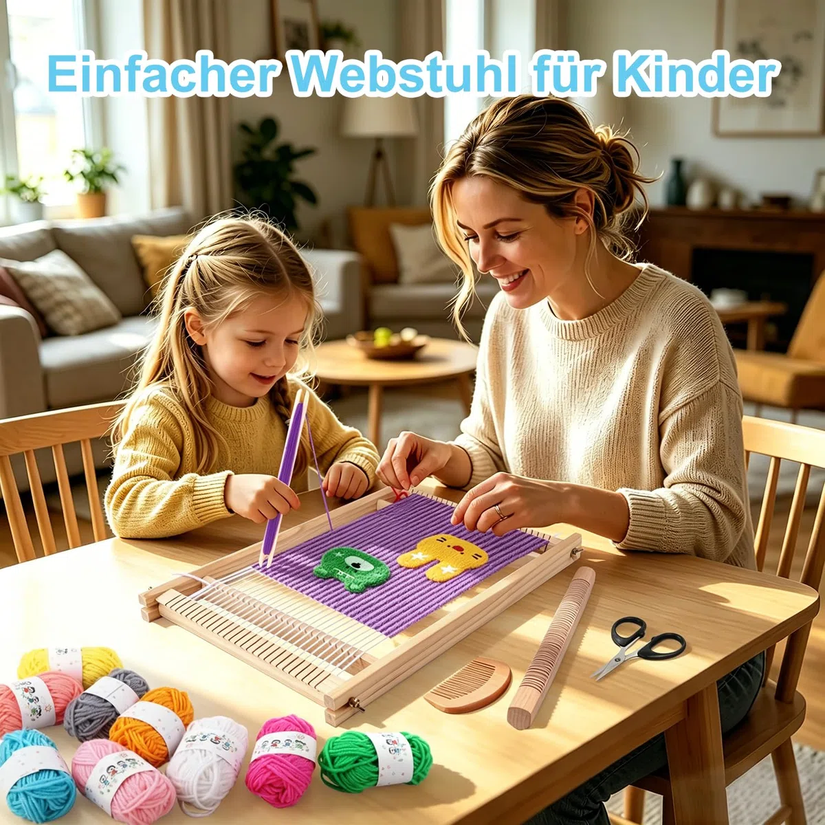 BSTDAYEVER Telaio per Tessitura in Legno Telaio per Bambini Telaioi per Tessitura a Cornice 28x38cm Craft Telaioi per Tessiture Quadrato Contiene 12 Colori di Filato per Principianti e Bambini