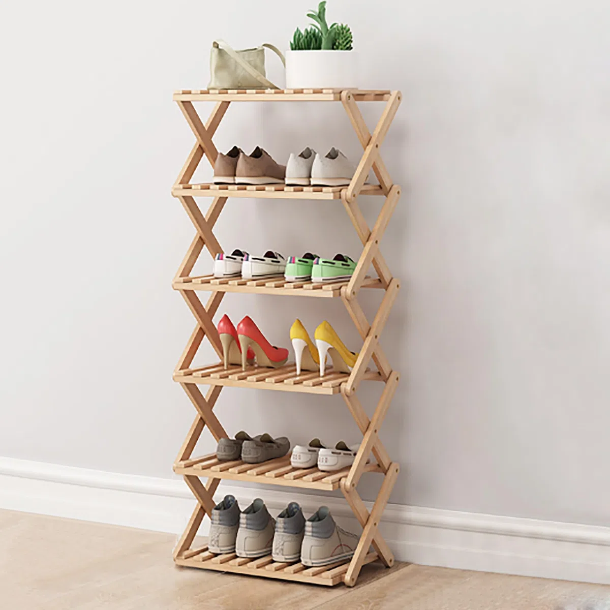 Porta scarpe armadio salvaspazio Scaffale pieghevole multistrato semplice per uso domestico economico per porta del dormitorio senza installare una scarpiera in bambù ( Color : Beige , Size : 19.68*9.