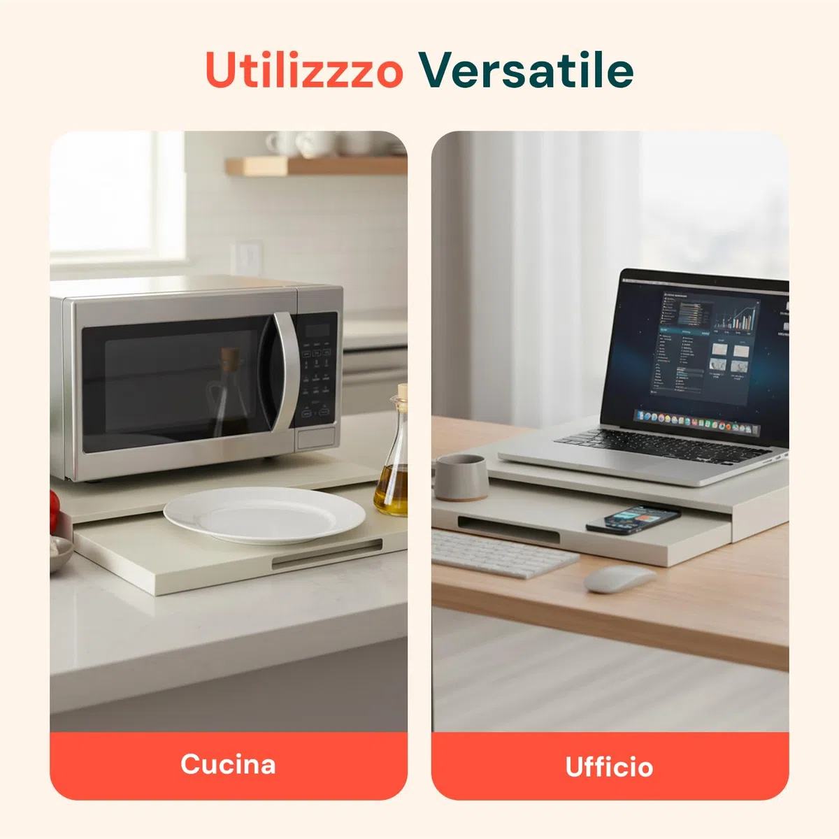 Avilia Scaffale Cucina Salvaspazio Estensibile 39-62 cm in Metallo – Alzatina Cucina Top con Ripiano Estraibile per Forno, Tostapane e Microonde – Organizzatore Cucina con Ganci e Antiscivolo