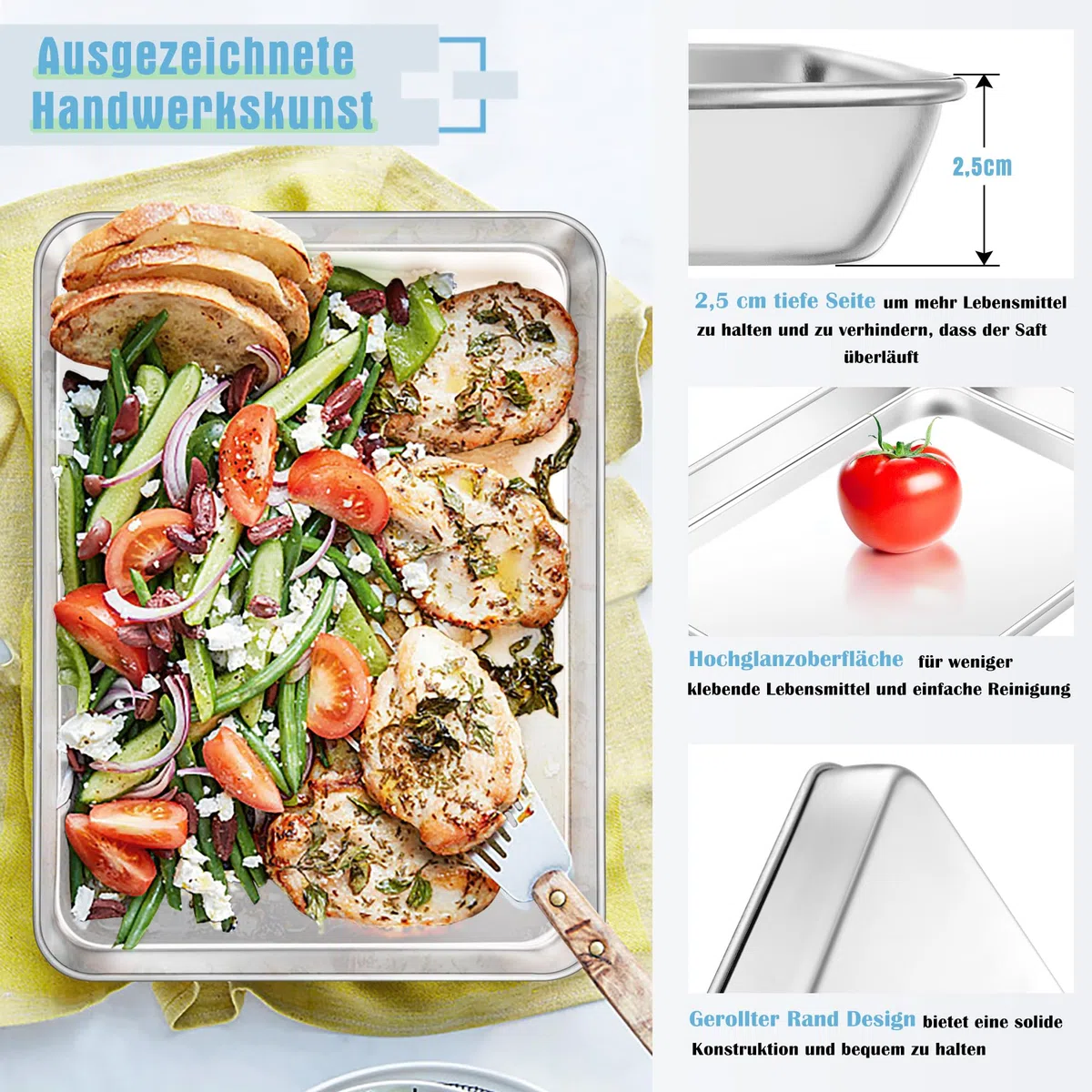 HaWare Teglia da forno con griglia di raffreddamento, in acciaio inox, piccola teglia da forno con griglia di raffreddamento, 26,4 x 20,5 x 2,5 cm, rettangolare, con griglia per torte, lavabile in