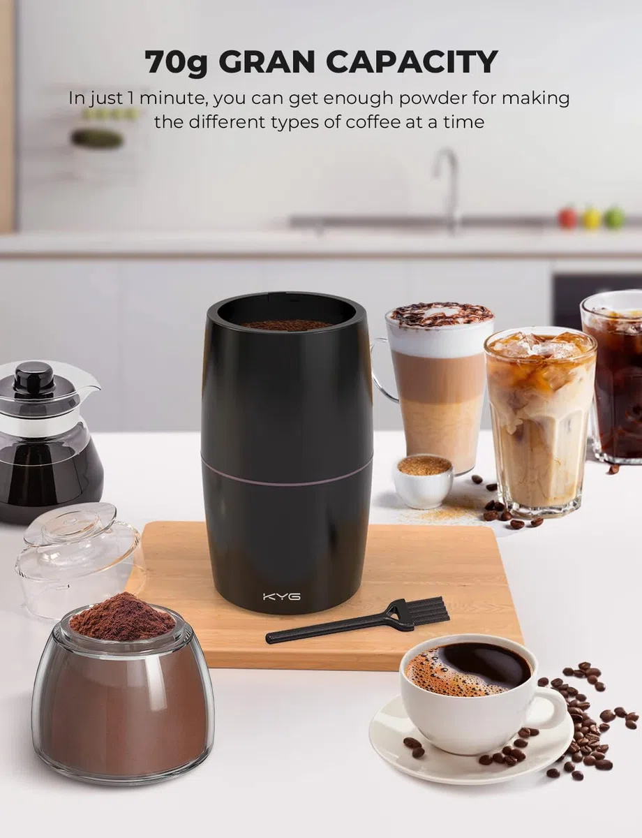 KYG Macinacaffè Elettrico 70g 300W con lama in 304 inox, silenzioso