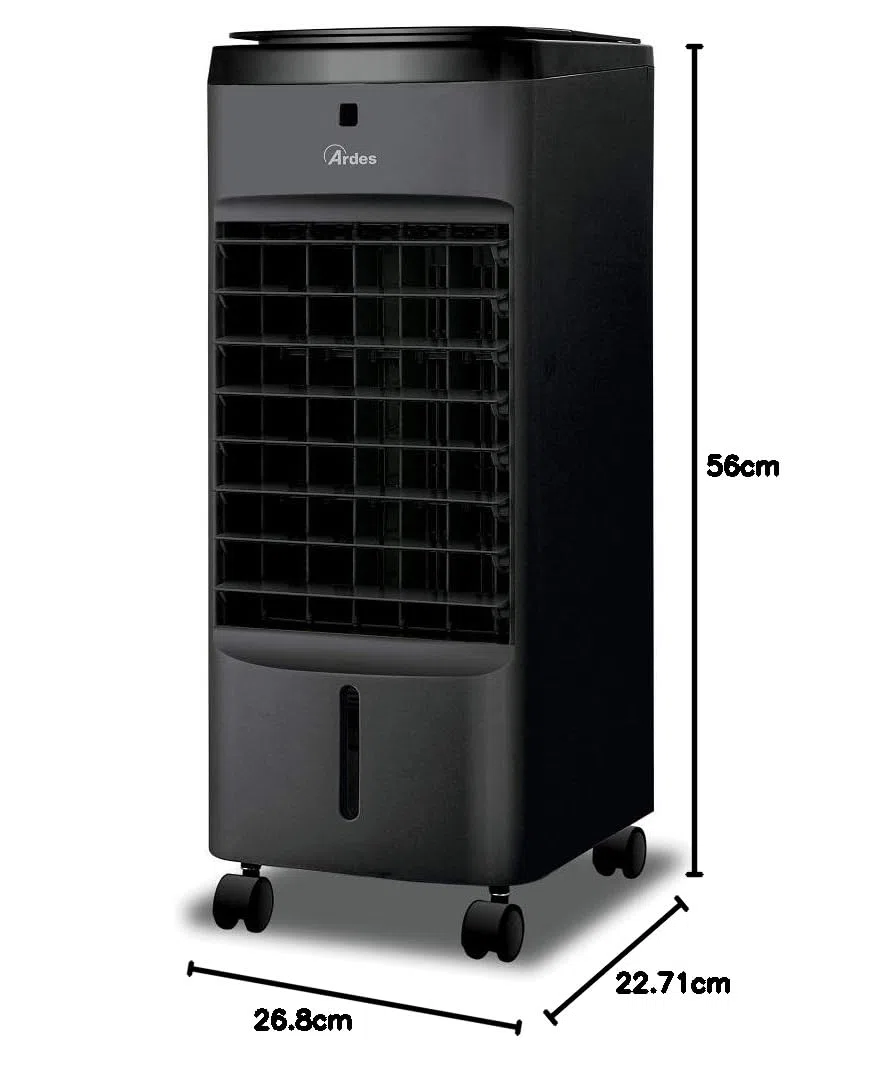 Ardes AR5AMR08 Penny Raffrescatore Evaporativo d'Ambiente con Ruote Digitale Timer e Telecomando capacità Serbatoio 4 L, Nero